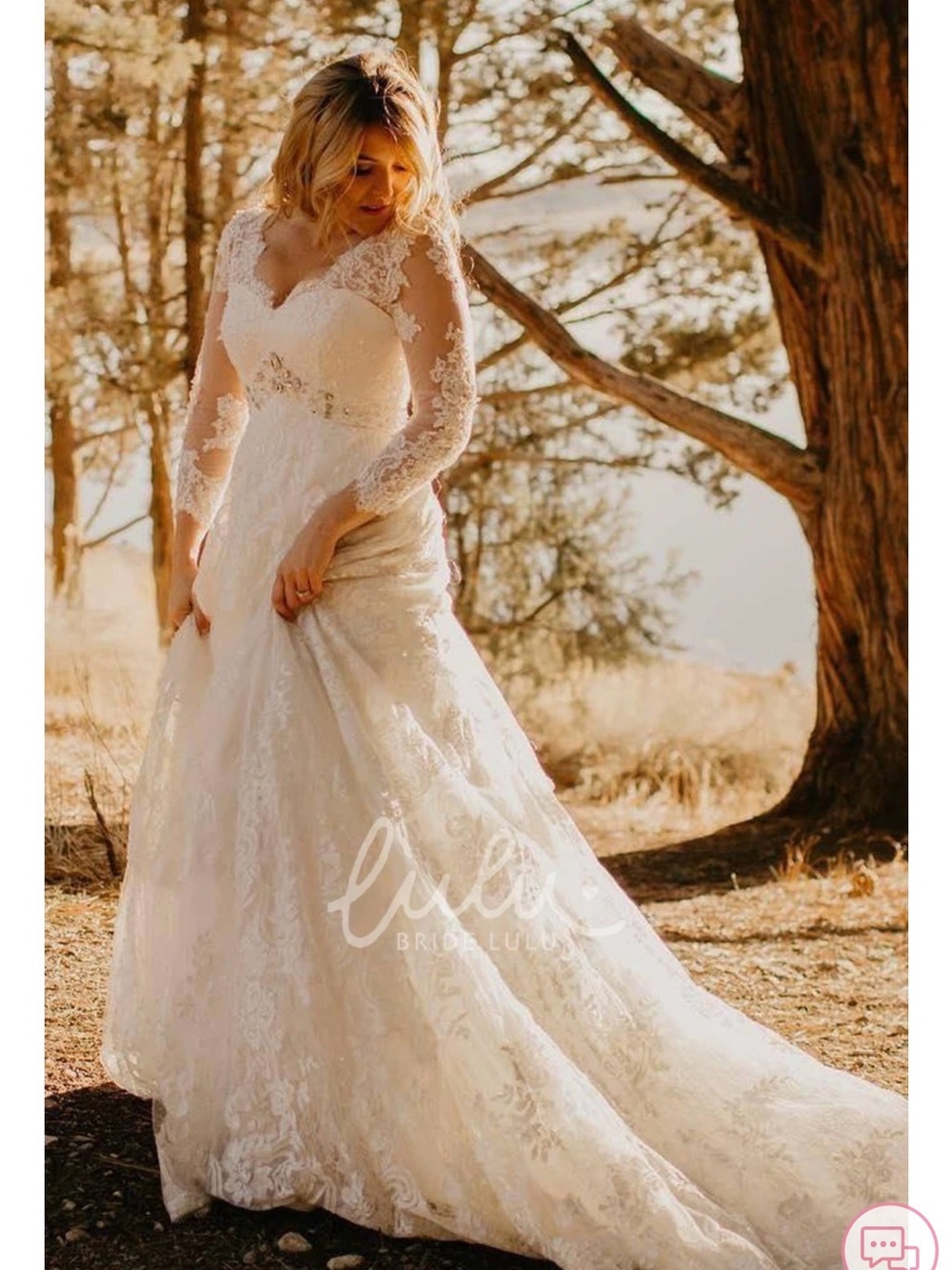 Long Sleeve Lace A-Line Wedding Gown in Ivory
